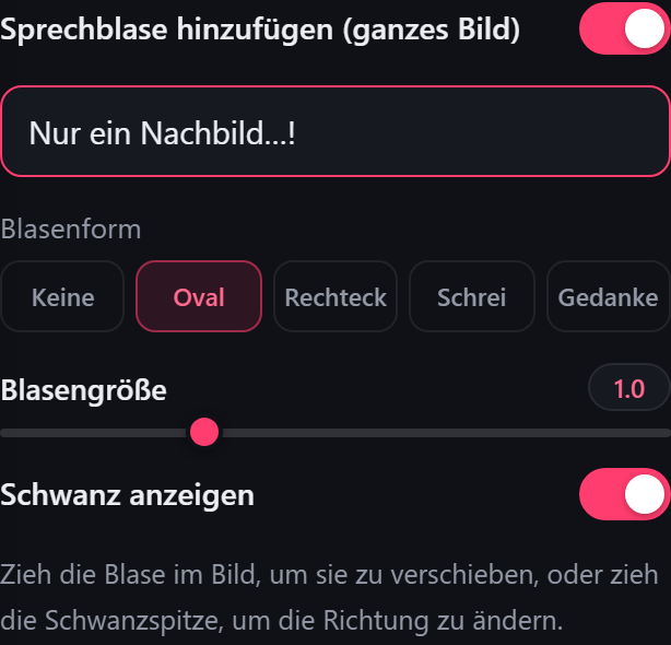 Einstellungen der Sprechblase
