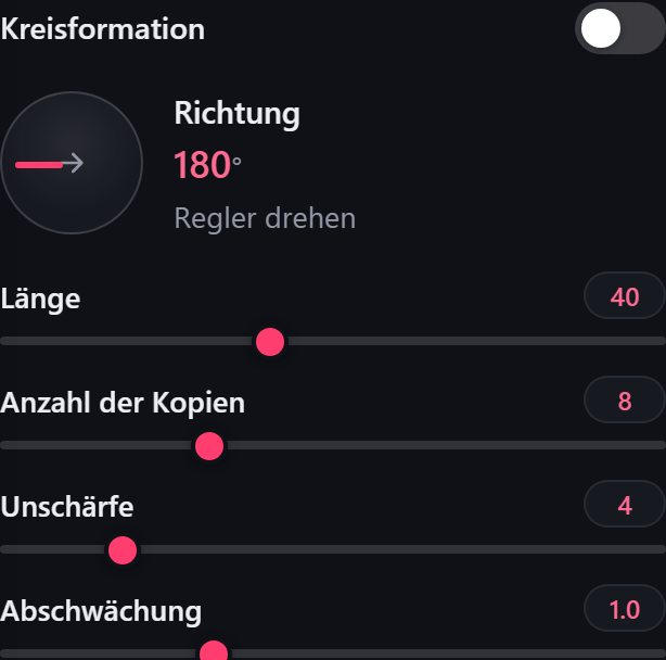 Einstellungen der Spur