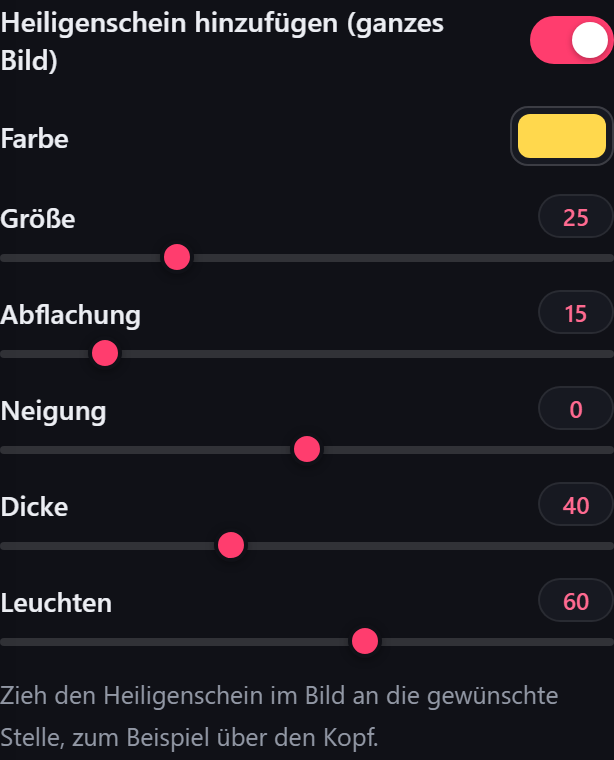 Einstellungen des Heiligenscheins