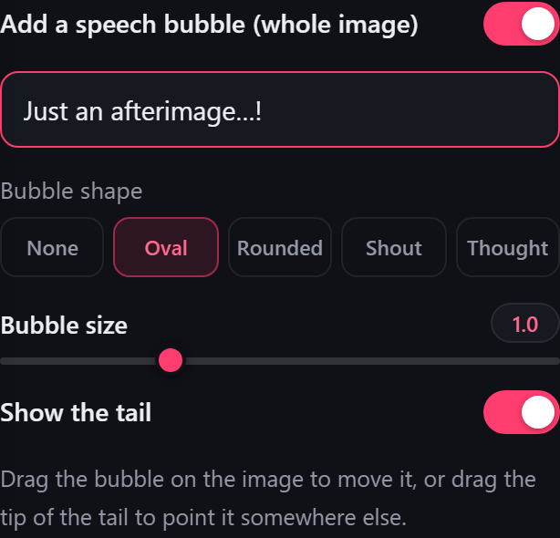 Speech bubble settings