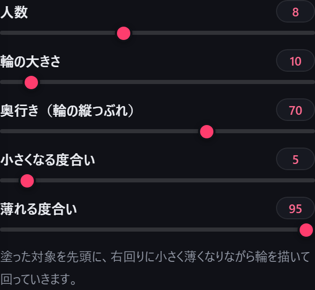 円陣の調整項目